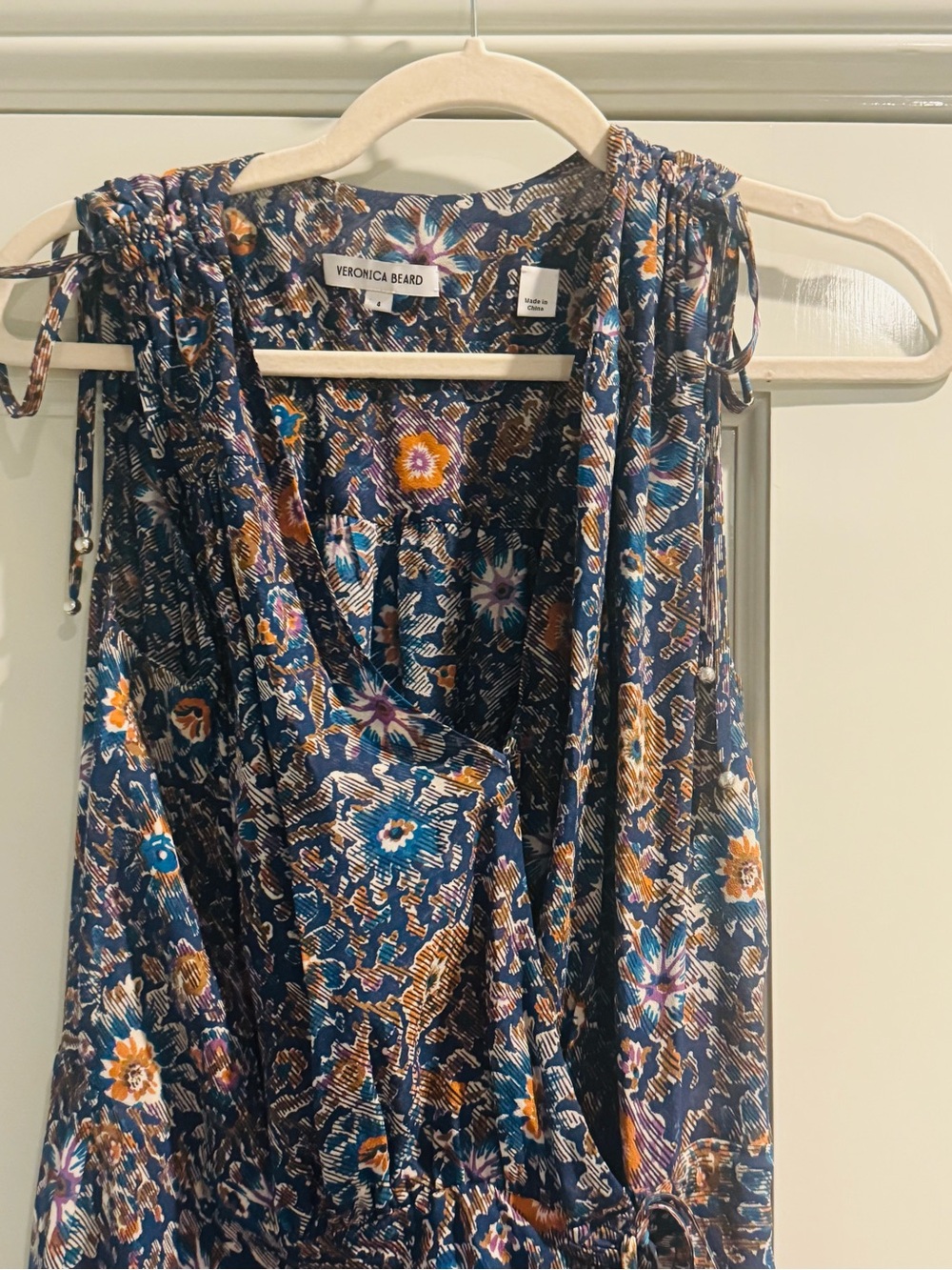 NWT Veronica Beard Dovima 100% Silk Floral Ruched Midi Dress Blue White Sz 4 - Picture 10 of 14